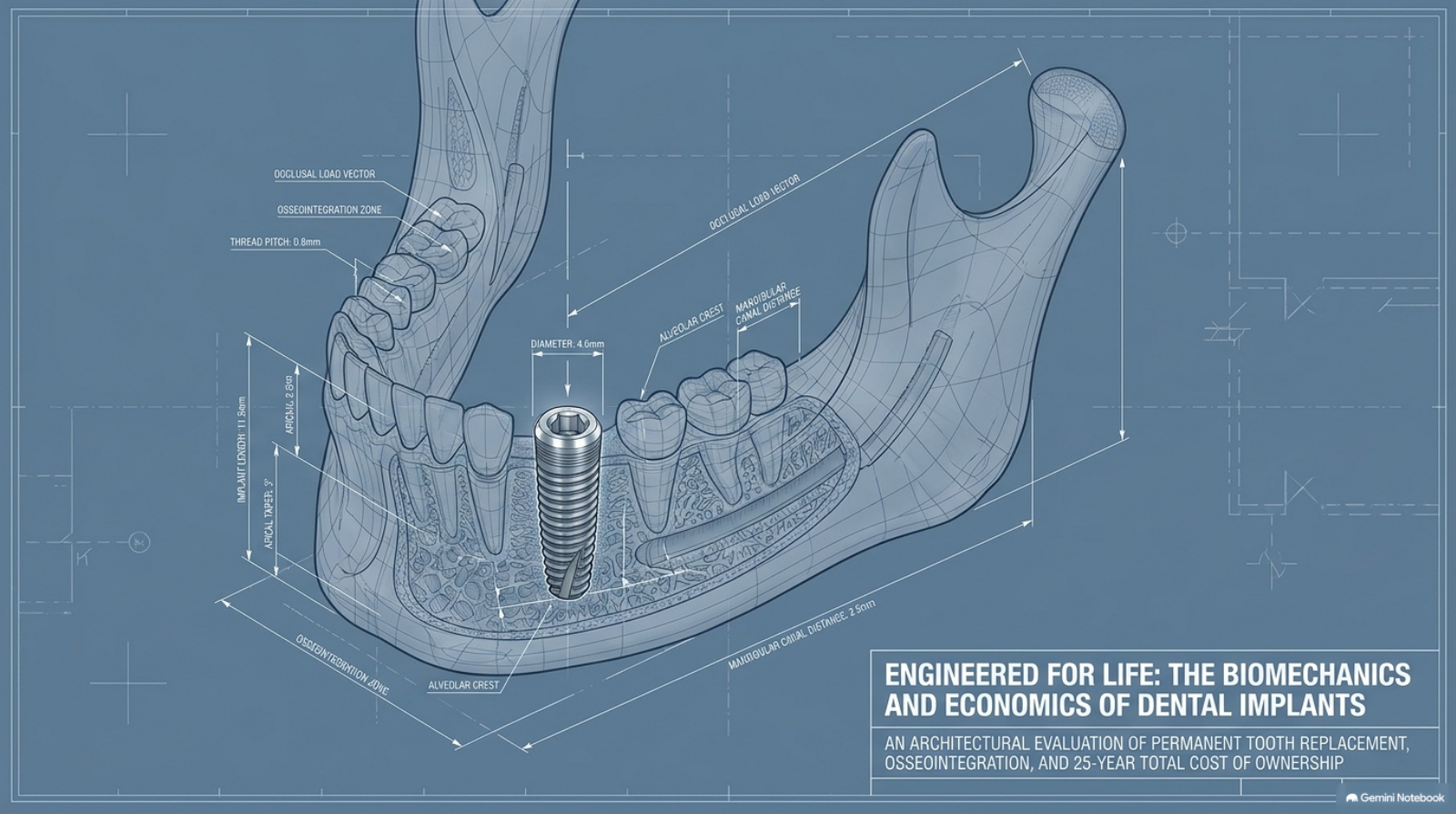 Slide 1: Engineered for Life — title slide of the dental implant biomechanics deck